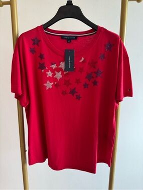 Tommy Hilfiger Red Short-Sleeve Tee with Star Rhinestones